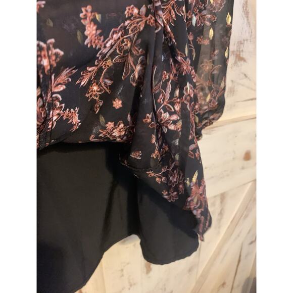 Aqua Floral Metallic Gold Print V-Neck Cocktail Party Mini Dress Long Sleeves XS - Picture 5 of 16